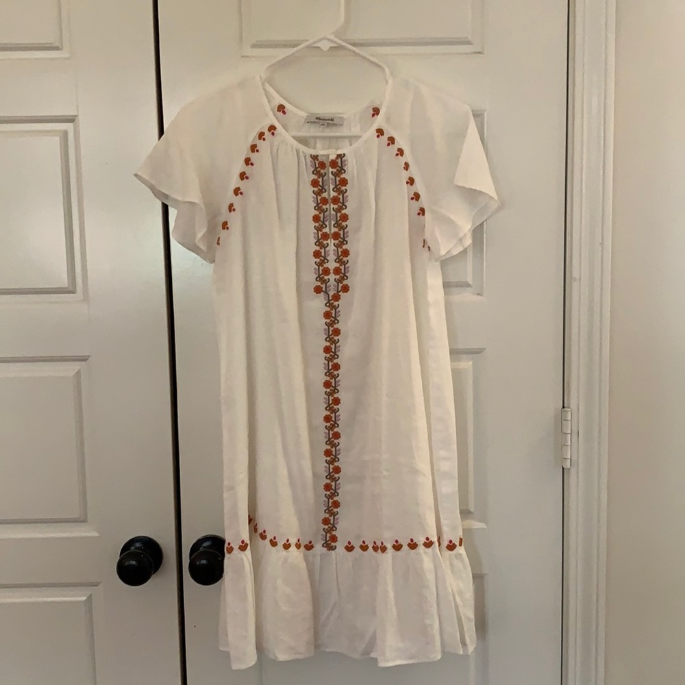 Madewell Linen Embroidered dress XS New with tag